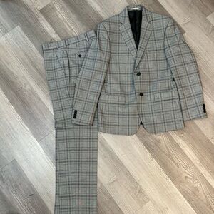 Alfani Slim Fit Gray and Black Plaid Men's Suit